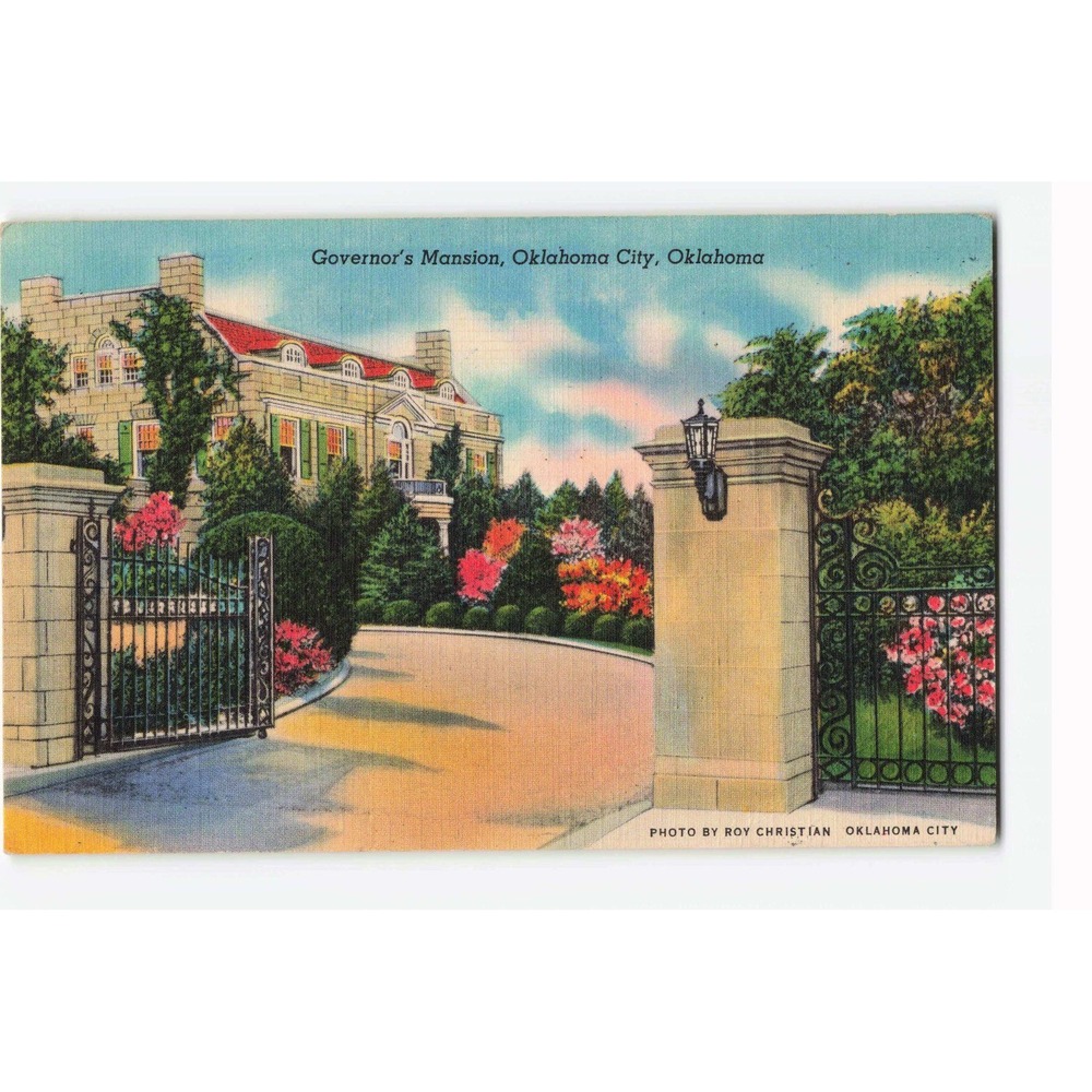 Vintage Governors Mansion Oklahoma City OK Linen Postcard Roy Christian VG+